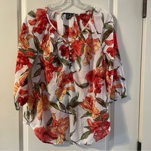 CHAPS Multifloral Coral 3/4 Sleeve Top